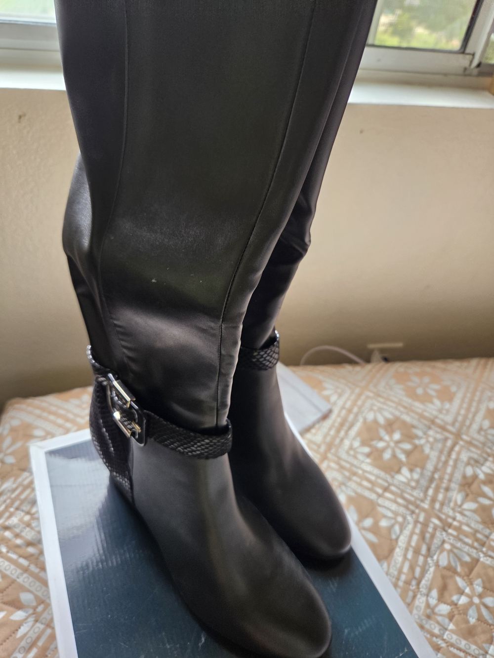 Karen Scott Black Over-the-Knee Riding Boots with Braided Buckle Trim